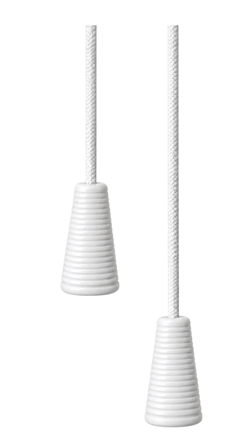 Baltos valdymo virvelės su baltais plastikiniais varpeliais