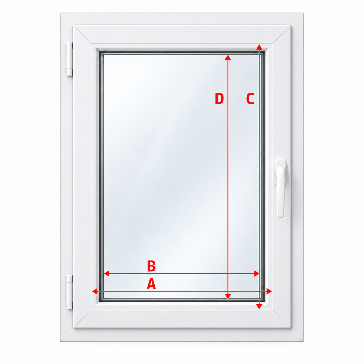 Lango matavimo schema su A, B, C ir D rodyklėmis